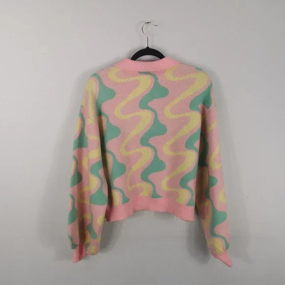 RECLAIMED VINTAGE Swirl Print Pastel Jumper Oversized UK 8 10 - Picture 2 of 8